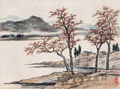 陶冷月 一带平坡 镜框 28×40cm
